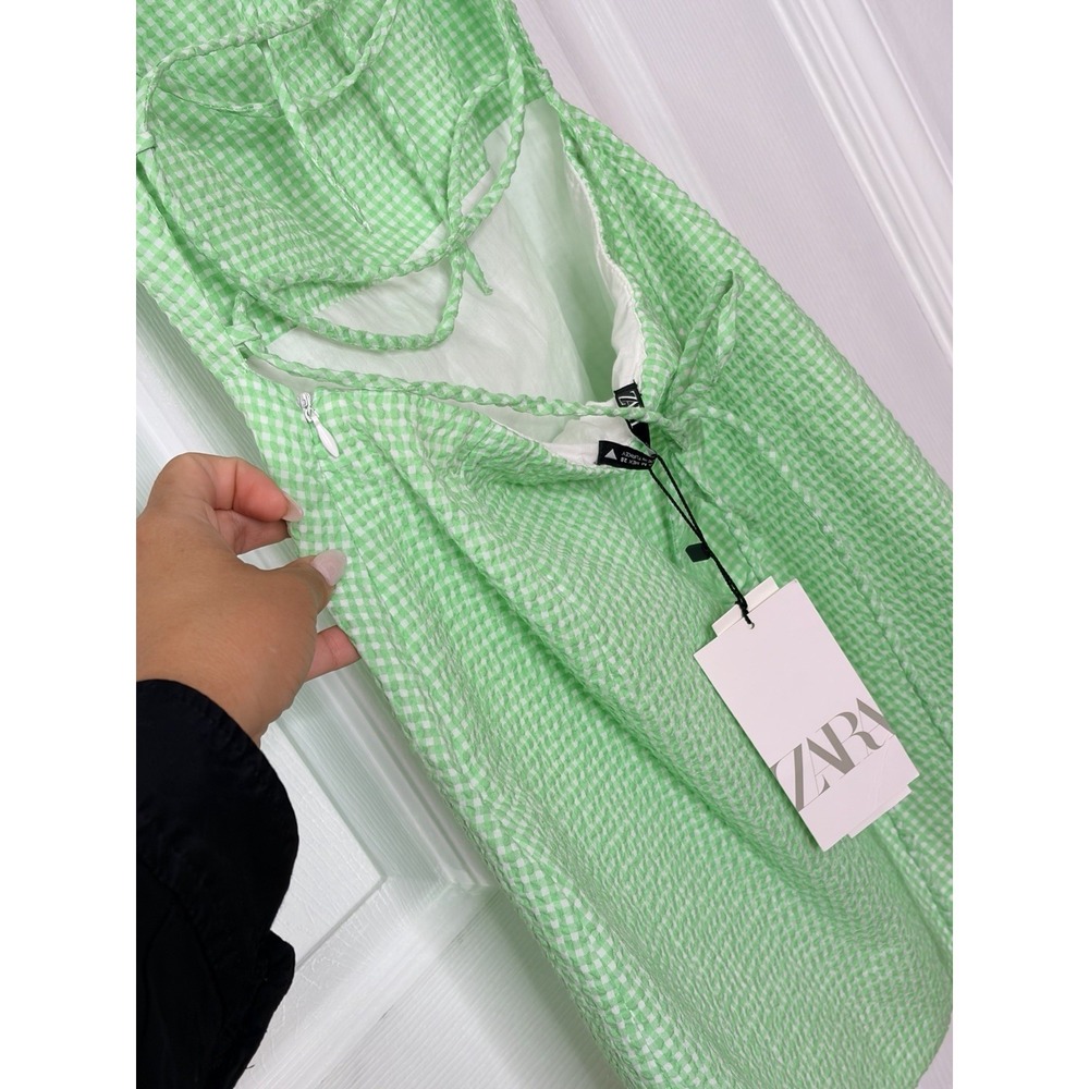 Zara Green Gingham Puff Sleeve Mini Dress Cottagecore Coquette Picnic Fairycore - Picture 7 of 7